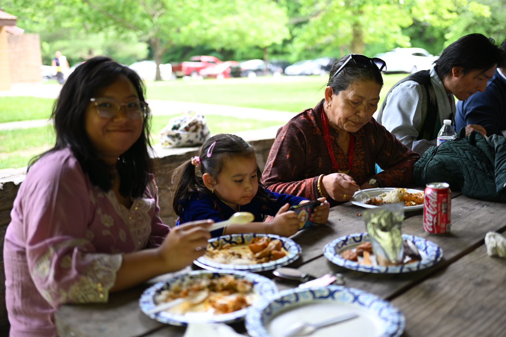 Family enjoying a community meal